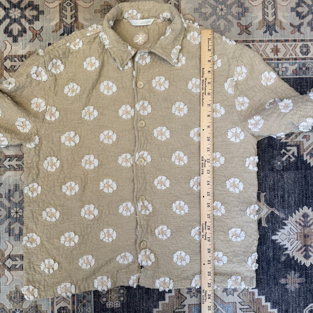 Zara Textured Jacquard Camp Shirt Button Down Men’s Beige & White Size Medium - Picture 7 of 10